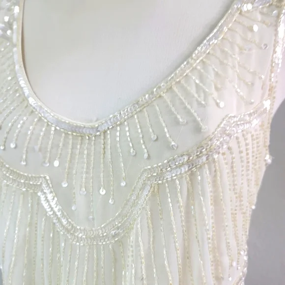 WILLOW & CLAY ANTHROPOLOGIE CREAM OFF WHITE SEQUINED BEADED SLEEVELESS TOP SZ:S - Picture 12 of 15